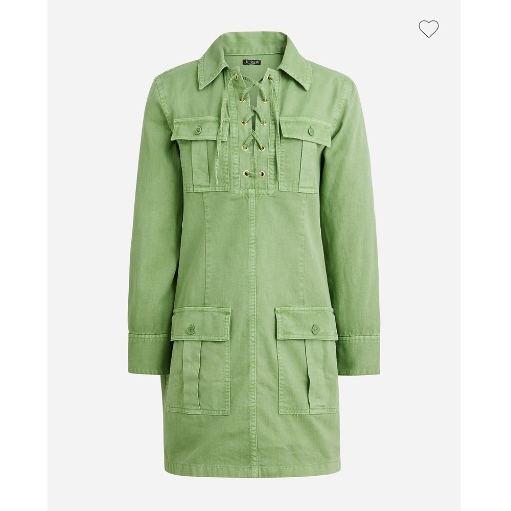 J.Crew Women M Harbor Dress Green Drapey Cotton Lace Up Utility Mini CA577